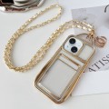 For iPhone 15 Electroplated Clear Card Slot TPU Phone Case with Crossbody Chain(Gold)