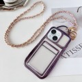 For iPhone 15 Electroplated Clear Card Slot TPU Phone Case with Crossbody Chain(Purple)