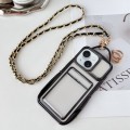 For iPhone 14 Plus Electroplated Clear Card Slot TPU Phone Case with Crossbody Chain(Black)