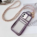 For iPhone 12 Electroplated Clear Card Slot TPU Phone Case with Crossbody Chain(Gold)