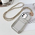 For iPhone 12 Electroplated Clear Card Slot TPU Phone Case with Crossbody Chain(Silver)
