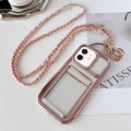 For iPhone 11 Electroplated Clear Card Slot TPU Phone Case with Crossbody Chain(Pink)