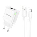 BOROFONE BN15 Dual USB Charger with 1m USB to Type-C Cable, EU Plug(White)