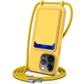 For iPhone 15 Pro Max Integrated Card Bag Solid Color Liquid Silicone Phone Case with Lanyard(Yellow