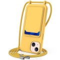 For iPhone 14 Plus Integrated Card Bag Solid Color Liquid Silicone Phone Case with Lanyard(Yellow)