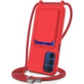 For Samsung Galaxy A25 5G Integrated Card Bag Solid Color Liquid Silicone Phone Case with Lanyard(Re