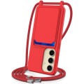 For Samsung Galaxy S24 5G Integrated Card Bag Solid Color Liquid Silicone Phone Case with Lanyard(Re
