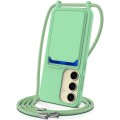 For Samsung Galaxy S24 5G Integrated Card Bag Solid Color Liquid Silicone Phone Case with Lanyard(Gr