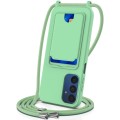 For Samsung Galaxy A24 4G Integrated Card Bag Solid Color Liquid Silicone Phone Case with Lanyard(G
