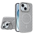 For iPhone 15 Plus Hollow Cooling Lens Holder MagSafe Magnetic TPU Phone Case(Grey)