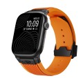 For Apple Watch SE 2023 44mm Vertical Texture Black Buckle Elastic Silicone Watch Band(Orange)