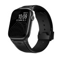 For Apple Watch SE 44mm Vertical Texture Black Buckle Elastic Silicone Watch Band(Black)