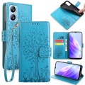 For Blackview A52 Tree & Deer Embossed Leather Phone Case(Blue)