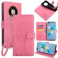 For Huawei Mate 40 Pro Tree & Deer Embossed Leather Phone Case(Pink)