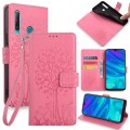 For Huawei P Smart+ 2019 / Enjoy 9S Tree & Deer Embossed Leather Phone Case(Pink)