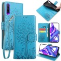 For Huawei P Smart Pro 2019 Tree & Deer Embossed Leather Phone Case(Blue)