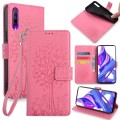 For Huawei P Smart Pro 2019 Tree & Deer Embossed Leather Phone Case(Pink)