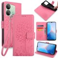 For Infinix Smart 7 HD Tree & Deer Embossed Leather Phone Case(Pink)