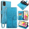 For LG K42 Tree & Deer Embossed Leather Phone Case(Blue)