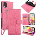 For LG K42 Tree & Deer Embossed Leather Phone Case(Pink)