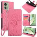 For Motorola Edge 40 5G Tree & Deer Embossed Leather Phone Case(Pink)