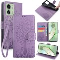 For Motorola Edge 40 5G Tree & Deer Embossed Leather Phone Case(Purple)