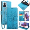 For Motorola Edge X30 Pro 5G Tree & Deer Embossed Leather Phone Case(Blue)