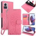 For Motorola Edge X30 Pro 5G Tree & Deer Embossed Leather Phone Case(Pink)