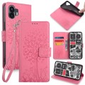 For Nothing Phone 2 Tree & Deer Embossed Leather Phone Case(Pink)