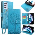 For OPPO K9S Tree & Deer Embossed Leather Phone Case(Blue)