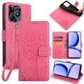 For Realme C53 4G / Narzo N53 4G Tree & Deer Embossed Leather Phone Case(Pink)