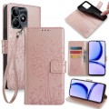 For Realme C53 4G / Narzo N53 4G Tree & Deer Embossed Leather Phone Case(Rose Gold)