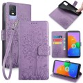 For TCL 403 Tree & Deer Embossed Leather Phone Case(Purple)