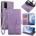 For vivo X60 Tree & Deer Embossed Leather Phone Case(Purple)