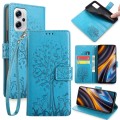 For Xiaomi  Redmi Note 11T Pro+ 5G Tree & Deer Embossed Leather Phone Case(Blue)