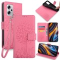For Xiaomi  Redmi Note 11T Pro+ 5G Tree & Deer Embossed Leather Phone Case(Pink)