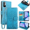 For Xiaomi  Redmi Note 10 Japan Tree & Deer Embossed Leather Phone Case(Blue)