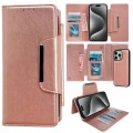 For iPhone 15 Pro Max Multifunctional 7-Card Wallet Leather Phone Case(Rose Gold)
