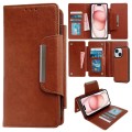 For iPhone 15 Multifunctional 7-Card Wallet Leather Phone Case(Brown)
