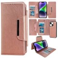 For iPhone 14 Plus Multifunctional 7-Card Wallet Leather Phone Case(Rose Gold)