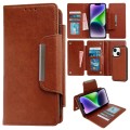 For iPhone 14 Plus Multifunctional 7-Card Wallet Leather Phone Case(Brown)
