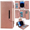 For iPhone 14 Pro Max Multifunctional 7-Card Wallet Leather Phone Case(Rose Gold)