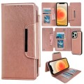 For iPhone 12 / 12 Pro Multifunctional 7-Card Wallet Leather Phone Case(Rose Gold)