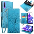 For Honor 9X Tree & Deer Embossed Leather Phone Case(Blue)