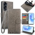 For Honor X50i 5G Tree & Deer Embossed Leather Phone Case(Grey)
