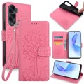 For Honor X50i 5G Tree & Deer Embossed Leather Phone Case(Pink)