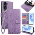For Honor X50i 5G Tree & Deer Embossed Leather Phone Case(Purple)
