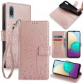For Samsung Galaxy A02 Tree & Deer Embossed Leather Phone Case(Rose Gold)