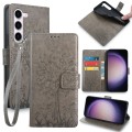 For Samsung Galaxy S23 5G Tree & Deer Embossed Leather Phone Case(Grey)
