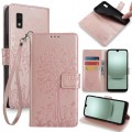 For Sharp Aqous Wish 3 Tree & Deer Embossed Leather Phone Case(Rose Gold)